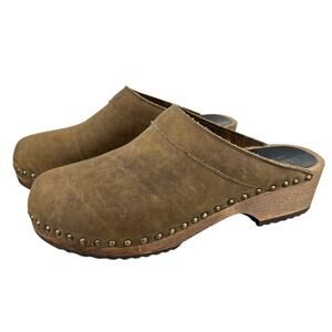 Women's Sandgren's Brown Nubuck Leather Athens Studded Clog Mule (Sz 14)